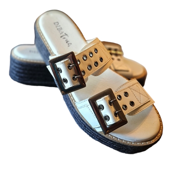 Diba True Women's White Wedge Heels Double Strap Size 9M - Picture 1 of 7